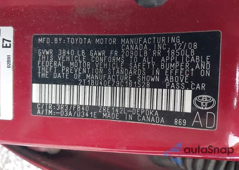 2009 Toyota Corolla Le from USA, damaged, VIN 2T1BU40E79C161528